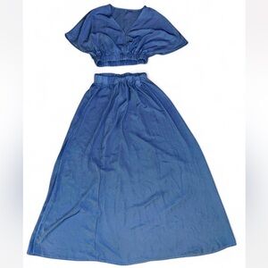 Blue Two-Piece Crop Top & Maxi Skirt Set
